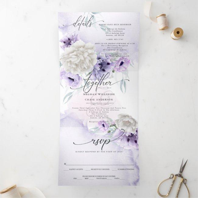 Watercolor Lilac Floral All In One Wedding Tri-fold