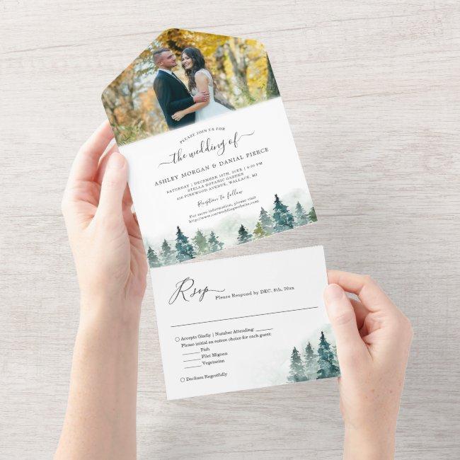Watercolor Pine Tree Forest Woods Wedding Photo All In One