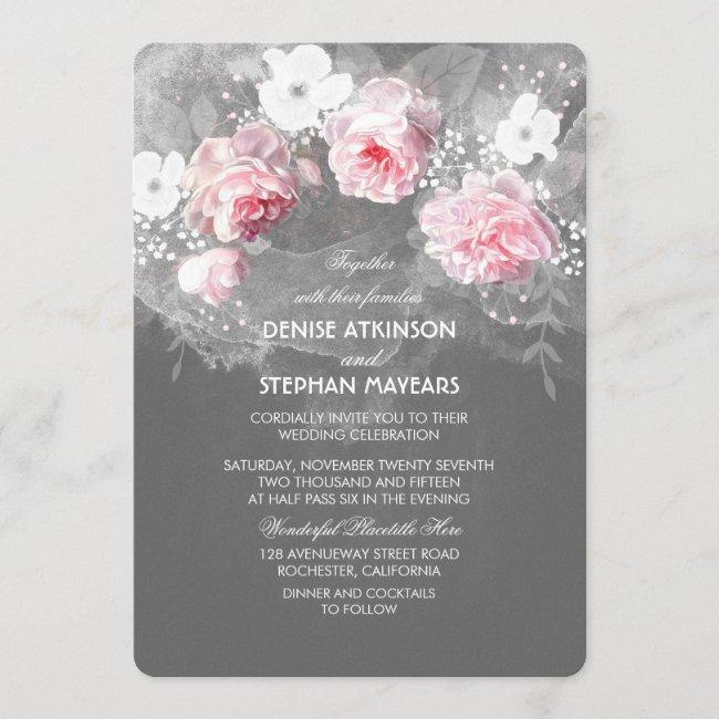 Watercolor Pink & White Floral Wedding Invites