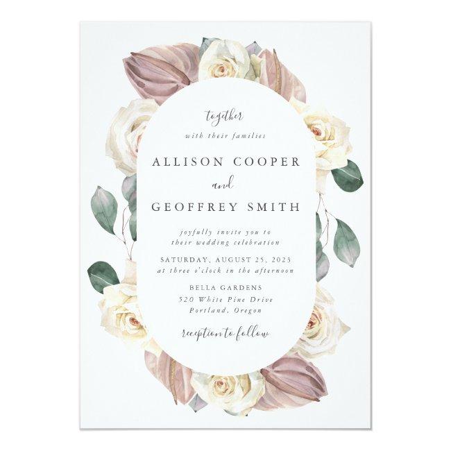Watercolor Roses And Orchids Oval Frame Wedding