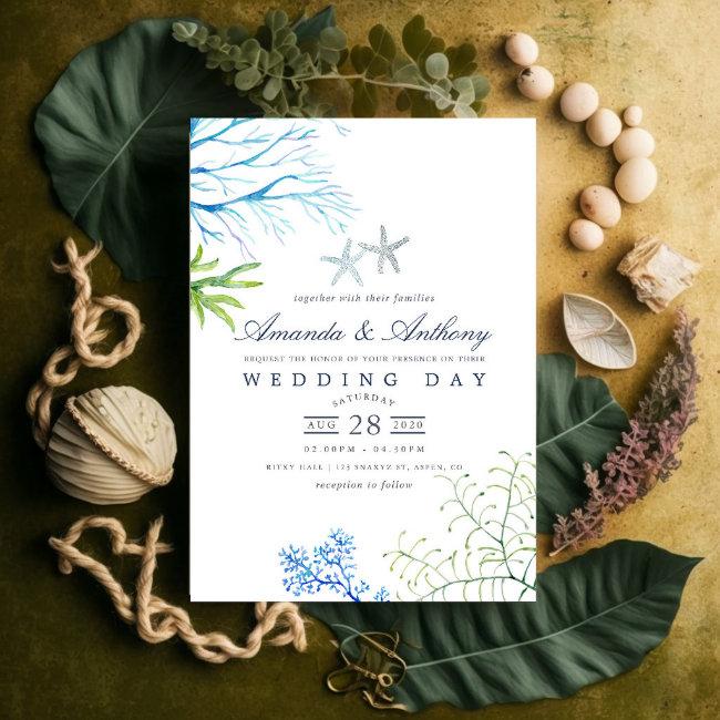Watercolor Seaweed Beach Themed Wedding