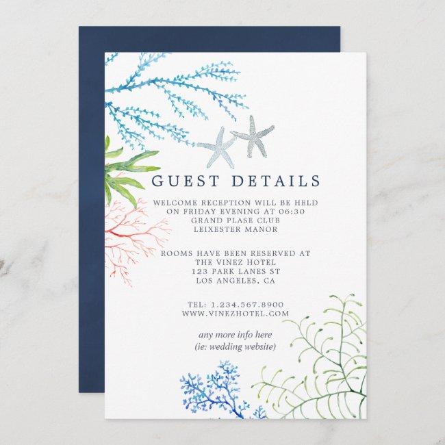 Watercolor Seaweed Beach Wedding Guest Details