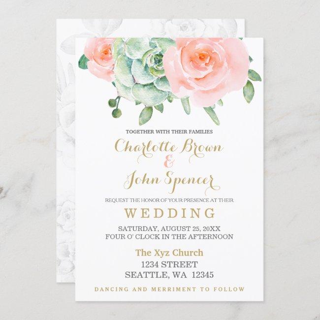 Watercolor Succulent Blush Floral Elegant Wedding