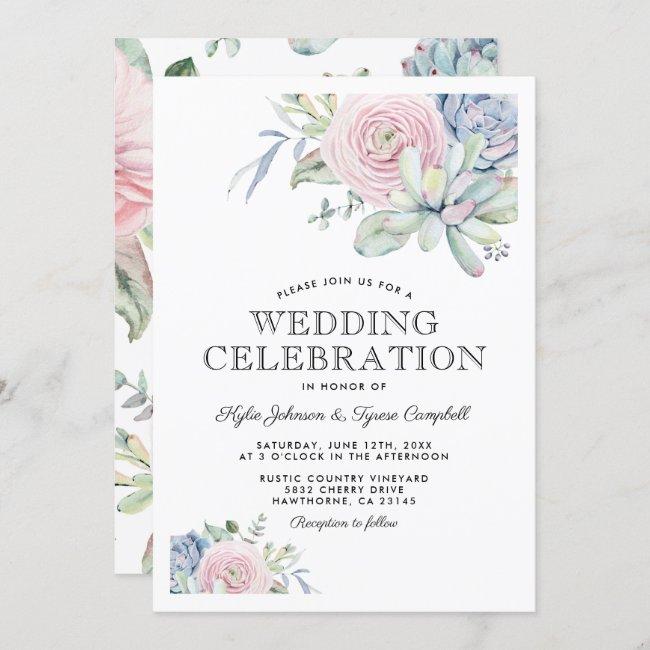 Watercolor Succulent Pastel Floral Wedding