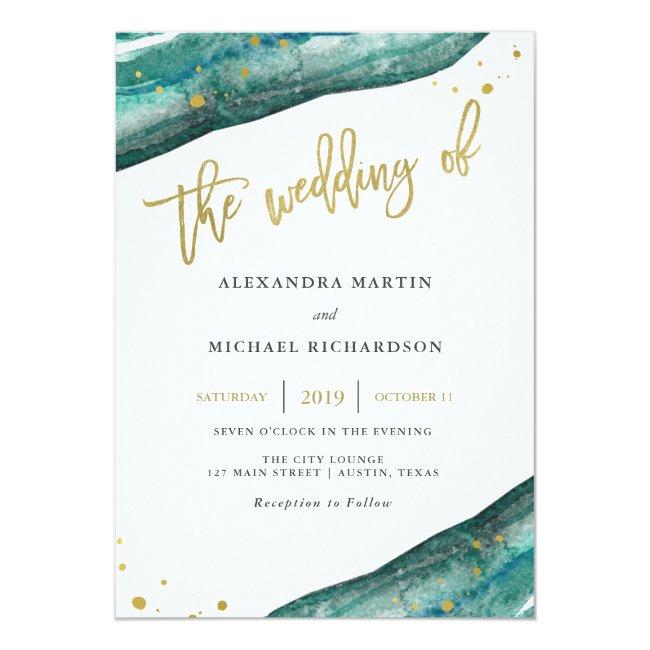 Watercolor Teal And Gold Geode Wedding