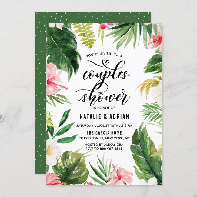 Watercolor Tropical Floral Frame Couples Shower