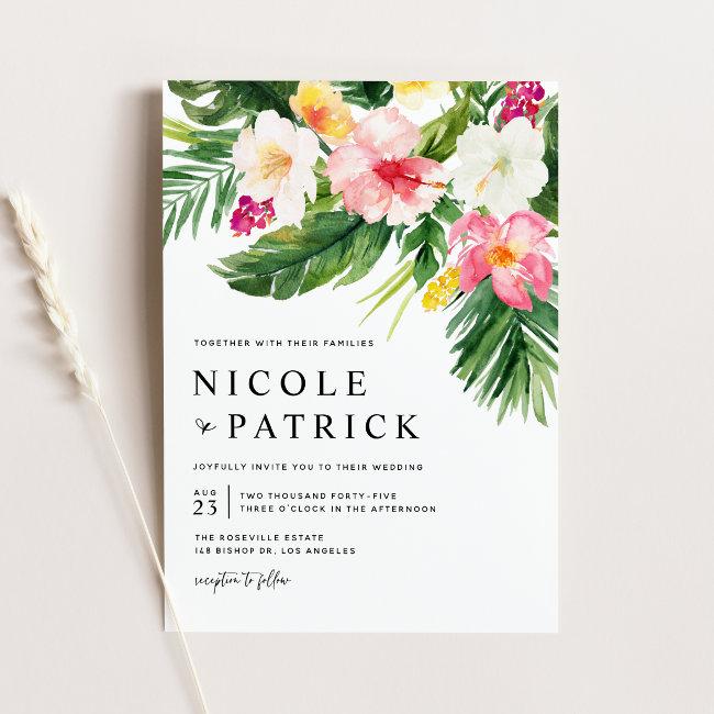 Watercolor Tropical Flowers And Greenery Wedding