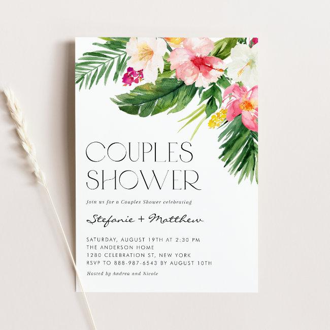 Watercolor Tropical Flowers Summer Couples Shower