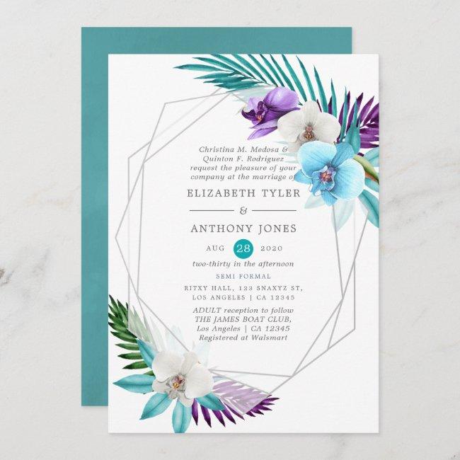 Watercolor Tropical Orchids Geometric Wedding