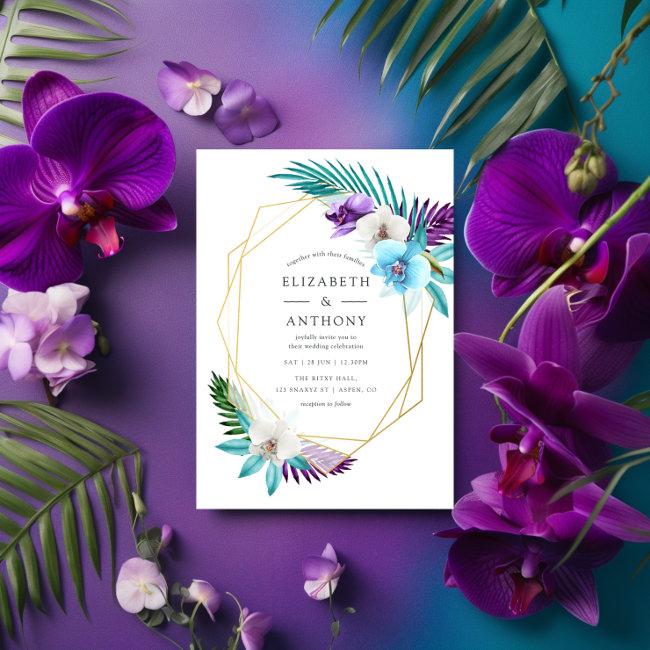 Watercolor Tropical Orchids Geometric Wedding