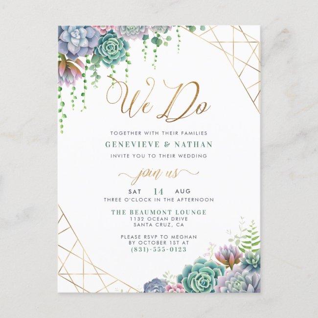"we Do" Gold Glitter Script & Succulents Wedding  Post