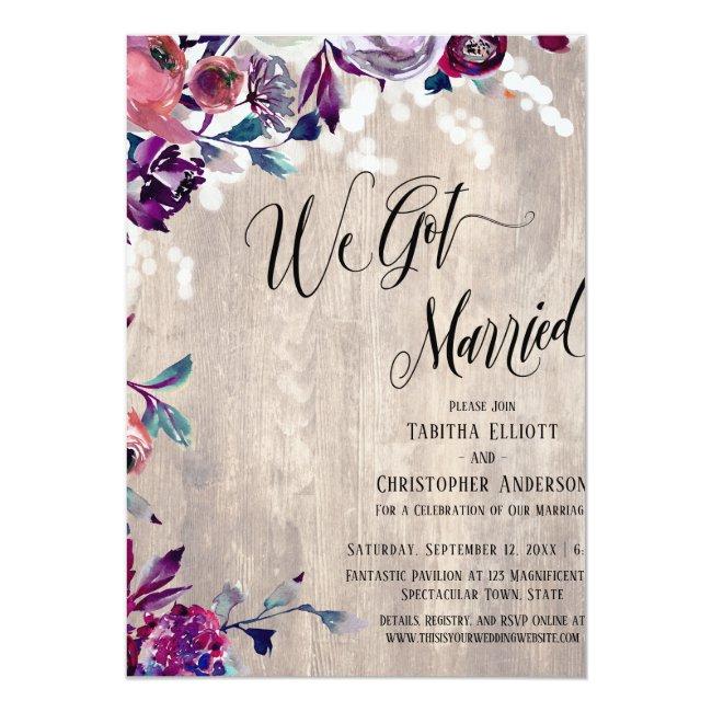 We Got Married Calligraphy Floral Pale Wood Lights