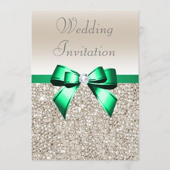 Wedding Champagne Sequins Shamrock Green Bow