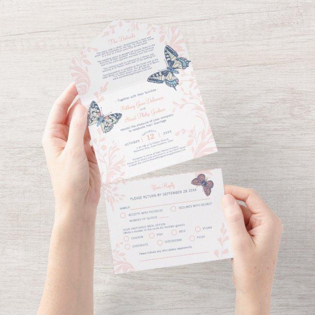 Wedding Coral Butterflies Details & Meal Rsvp All In One