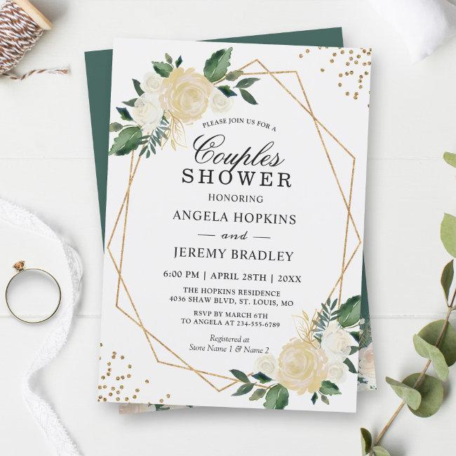 Wedding Couples Shower Modern Gold Greenery Floral
