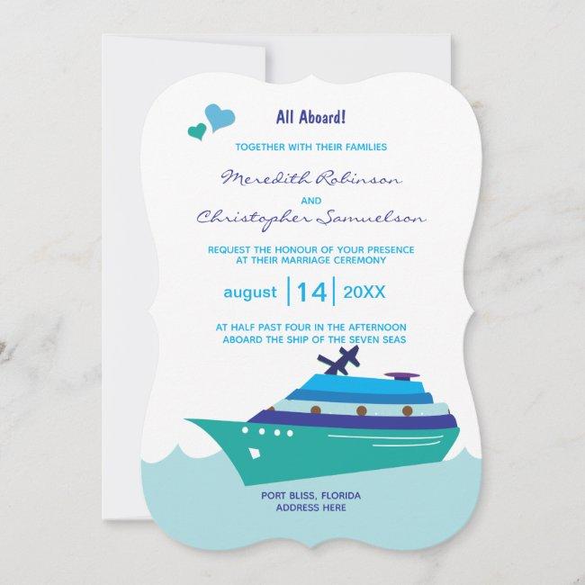 Wedding Cruise Ship All Aboard Blue Ship Hearts