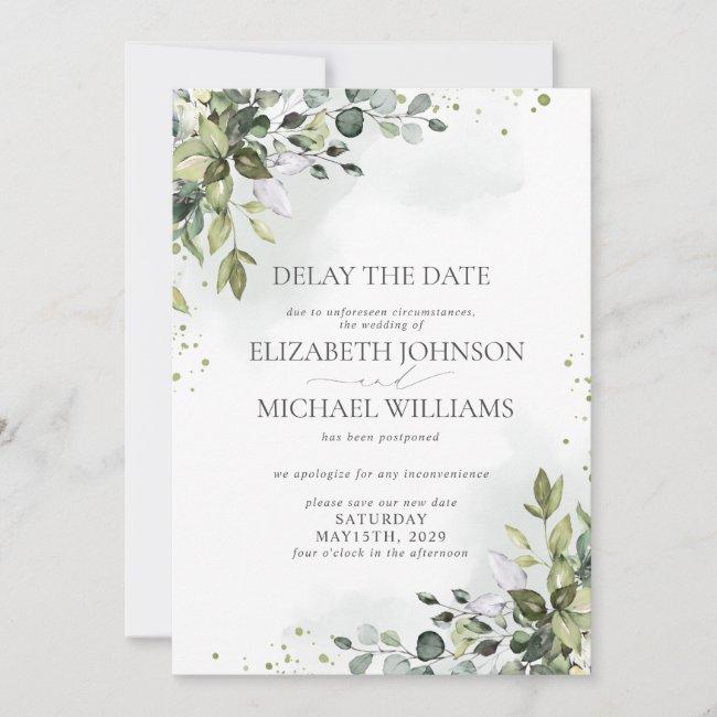 Wedding Date Postponement Eucalyptus Watercolor Announcement