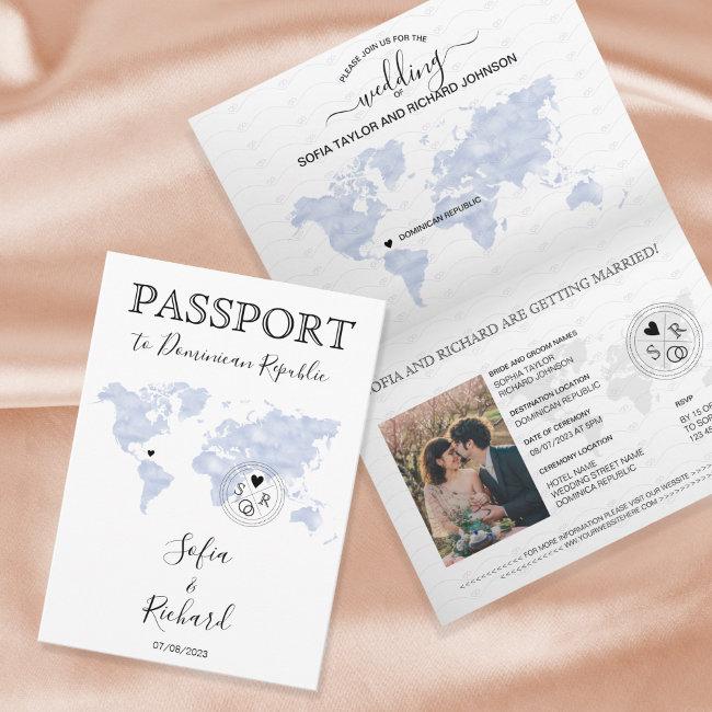 Wedding Destination Passport Blue World Map Blue