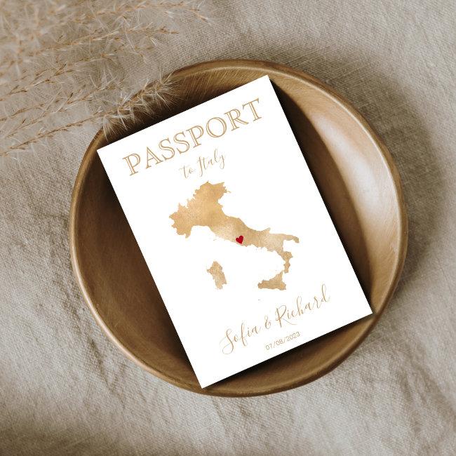 Wedding Destination Passport Gold Map Italy Invit