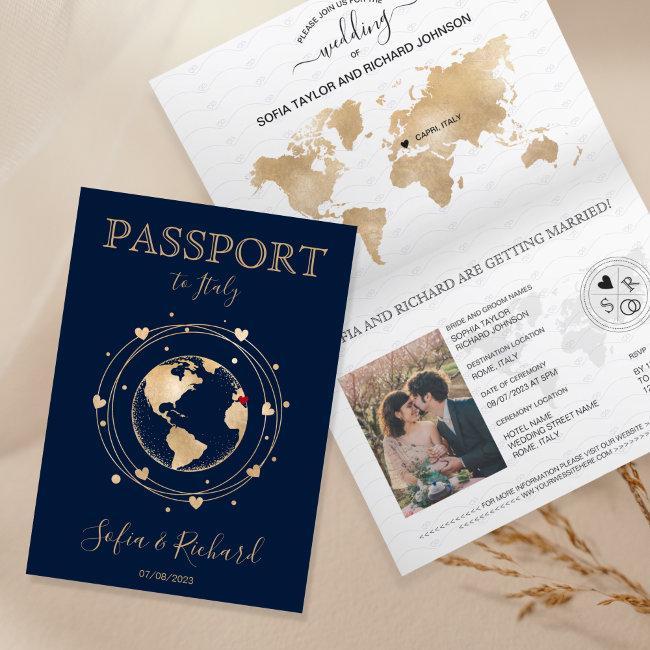 Wedding Destination Passport Gold World Map Invita
