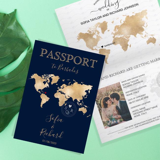 Wedding Destination Passport World Map Barbados