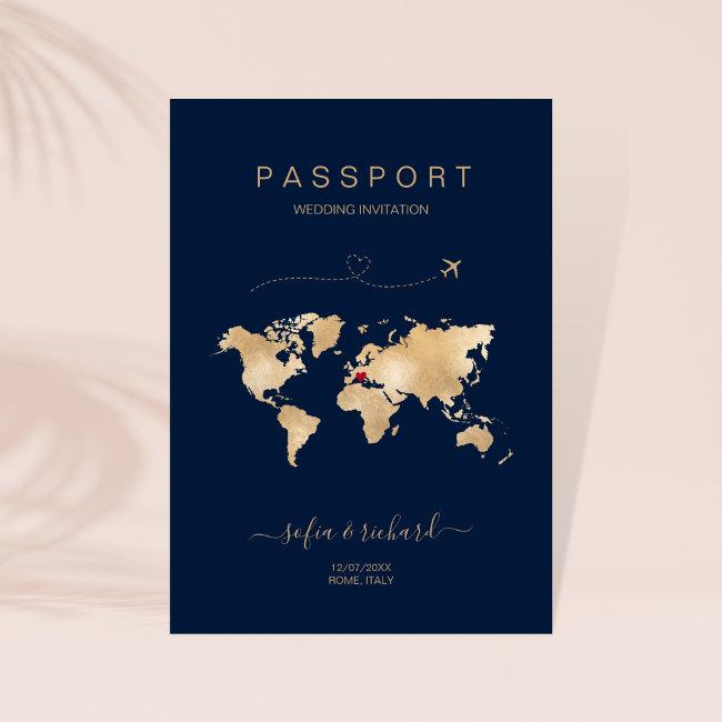 Wedding Destination Passport World Map Modern Invi