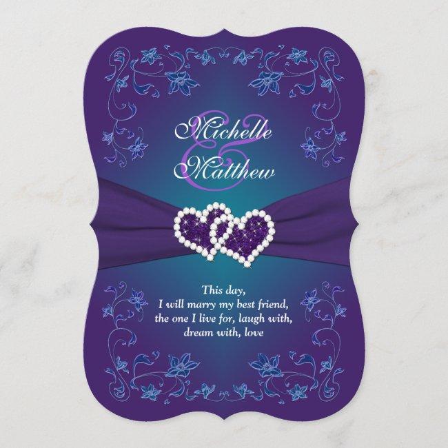 Wedding Invite | Purple, Teal, Floral, Hearts