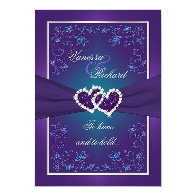 Wedding | Purple, Teal | Floral | Hearts Faux Foil