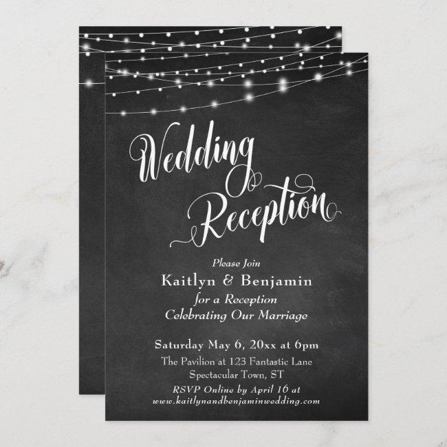 Wedding Reception Typography Chalkboard Lights