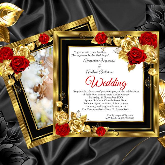 Wedding Red Gold Roses Black Gold Photo