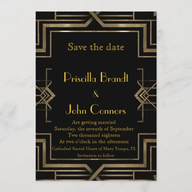 Wedding, Save The Date, Black & Gold, Great-gatsby