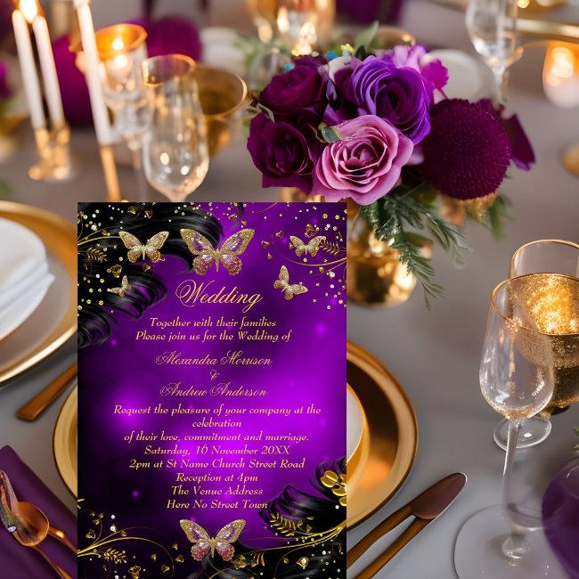 Wedding Sparkle Purple Gold Black Butterfly