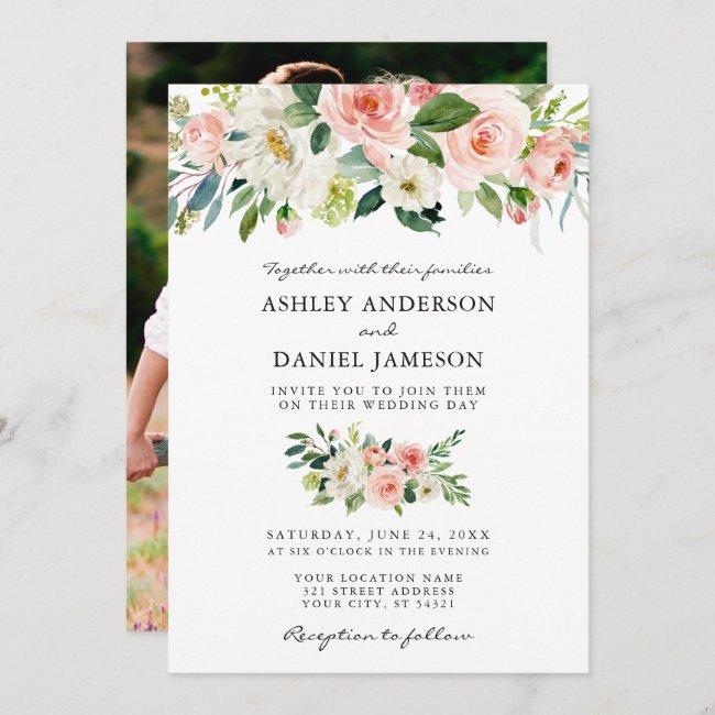 Wedding Watercolor Pink Floral Photo Back