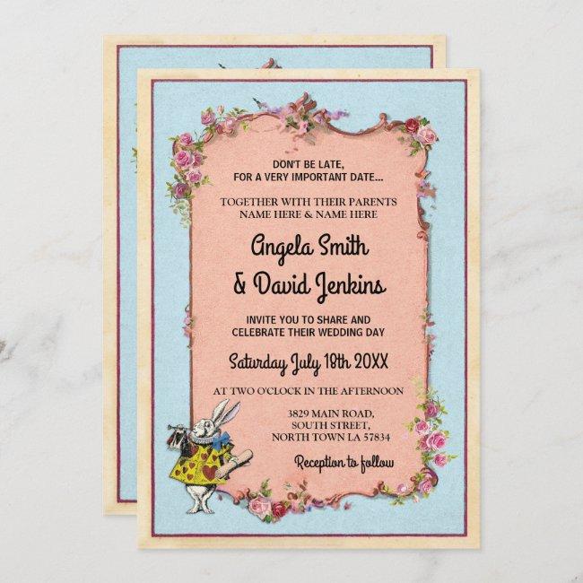 Wedding Wonderland Rabbit Vintage Floral Invite