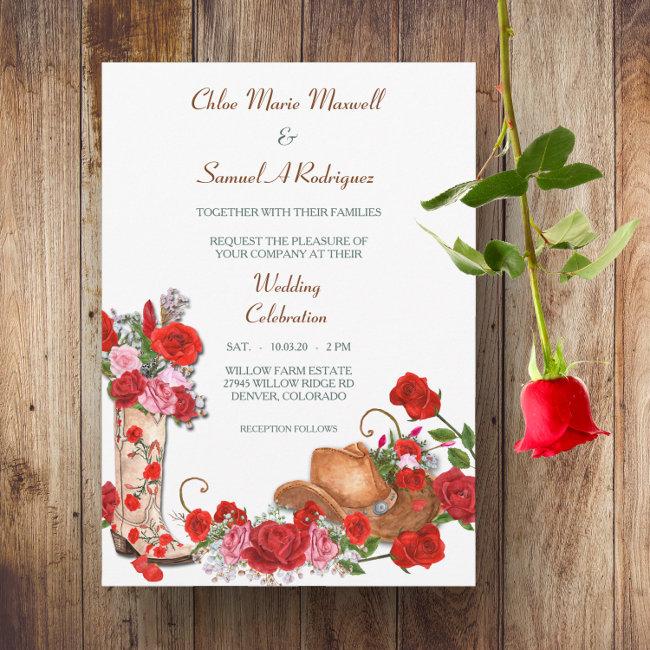 Western Boot Red Roses Wedding