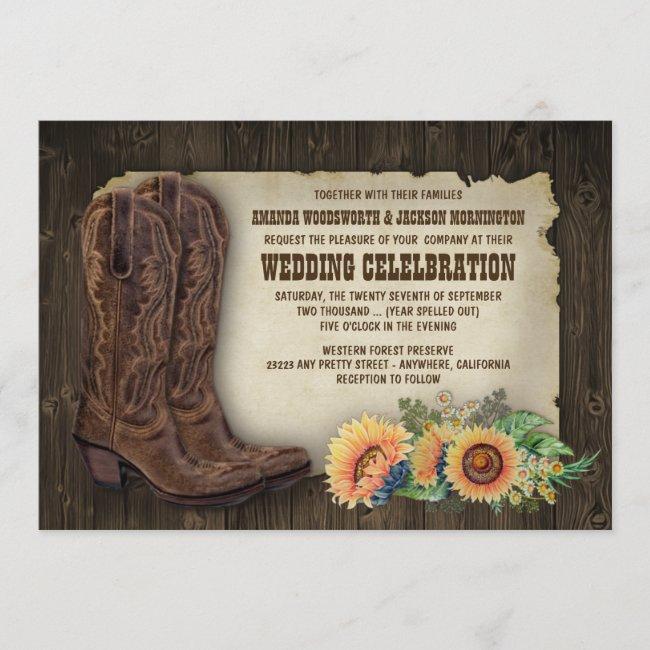 Western Cowboy Boots Sunflower Wedding