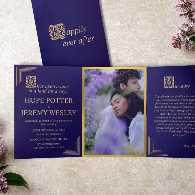Whimsical Fairy Tale Book Gold Purple Velvet Tri-fold