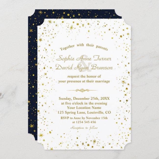Whimsical Gold Starry Night Navy Blue Wedding