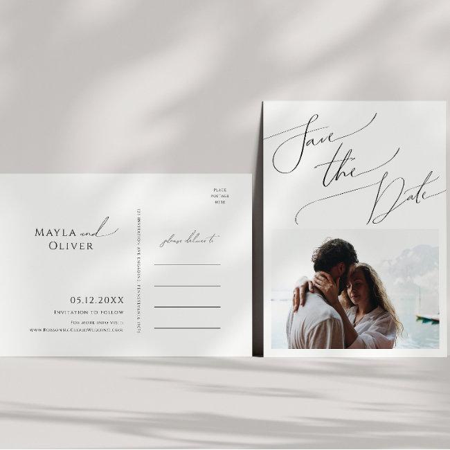 Whimsical Minimalist Script Photo Save The Date  Post