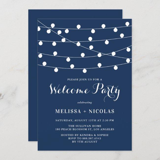 Whimsical String Lights Navy Blue Welcome Party