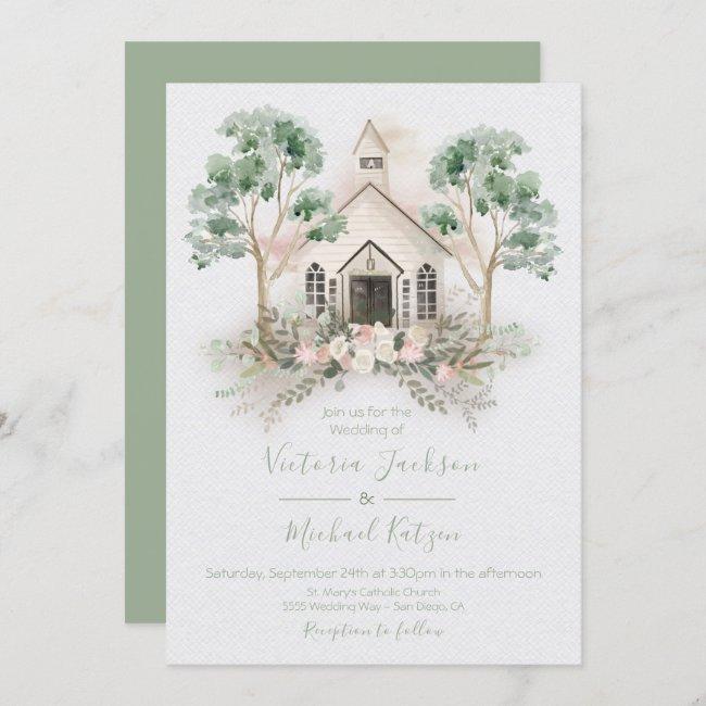 White Chapel In The Eucalyptus Wedding