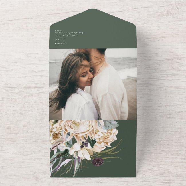 White Floral Bouquet Green Photo Seal And Send All In One