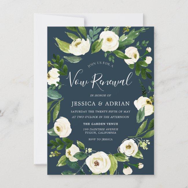 White Flowers Turquoise Vow Renewal Invite