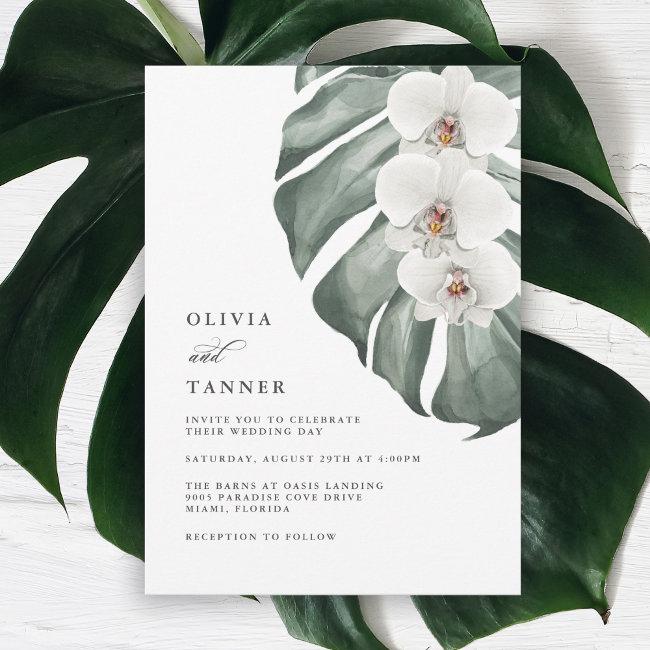 White Orchids On Monstera Tropical Wedding