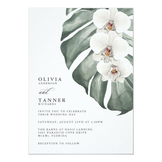 White Orchids On Monstera Tropical Wedding