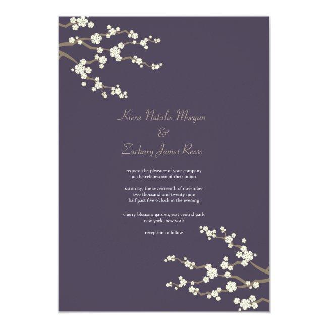 White Purple Sakura Cherry Blossoms Wedding Invite