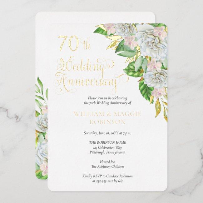 White Rose Orchid 70th Wedding Anniversary Party Foil