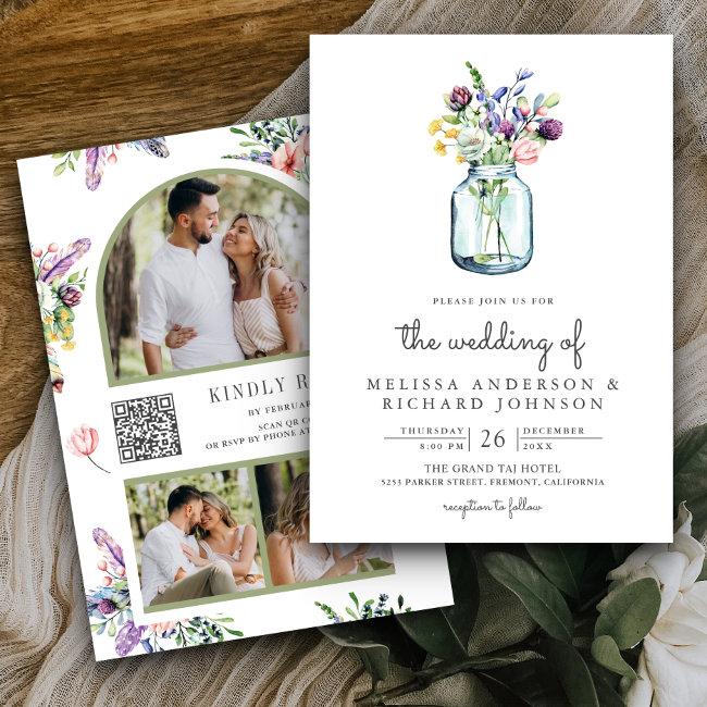 Wildflower Mason Jar Photo Collage Qr Code Wedding