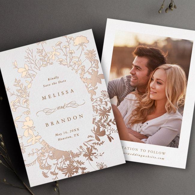 Wildflower Silhouette Wedding Save The Date Photo Foil