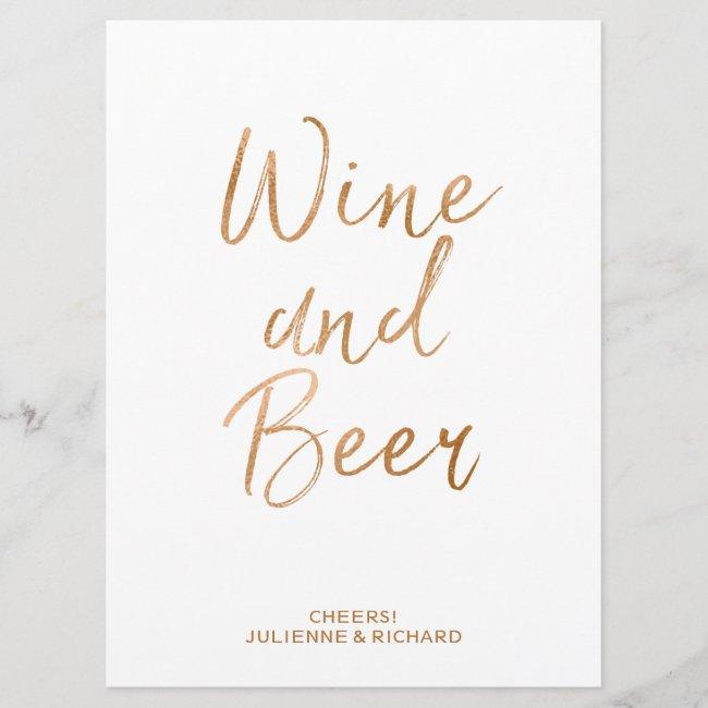 Wine And Beer Wedding Sign | Stylish Gold Rose